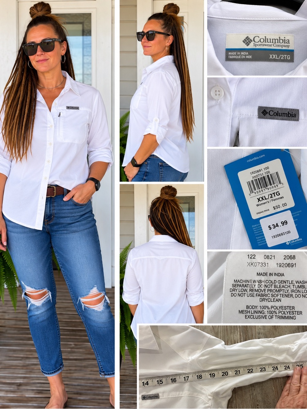 Columbia White Women's Long-Sleeve Button-Up Shirt